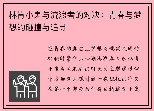 林肯小鬼与流浪者的对决：青春与梦想的碰撞与追寻